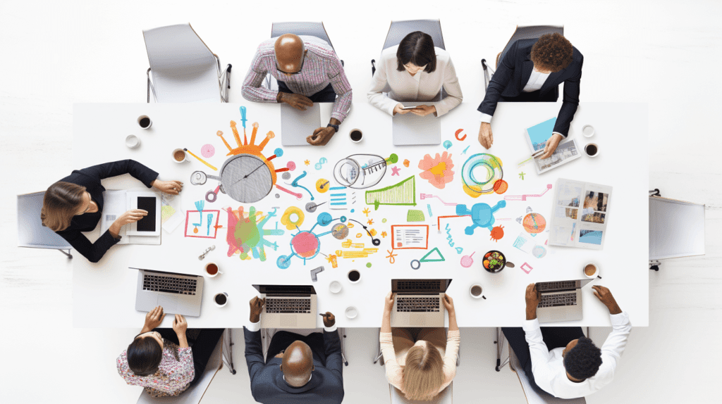 Marketing team collaboratively crafting a unique outbound email strategy.